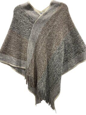 Stop U Sweater Shawl One Size Gray Cream Brown Neutral Boho Southwestern OS